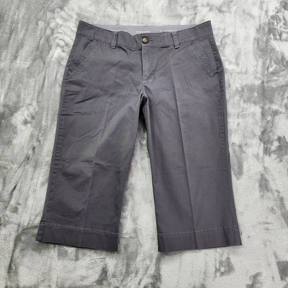Dockers Pants Womens 14 Gray Mid Rise Crop Capri Straight Chino Stretch Preppy